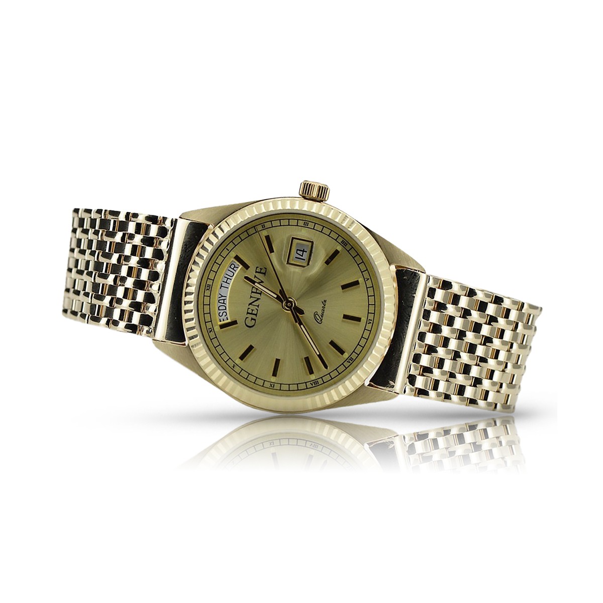 Złoty zegarek z bransoletą męski unisex 14k 585 Geneve mw013ydy&mbw013yo