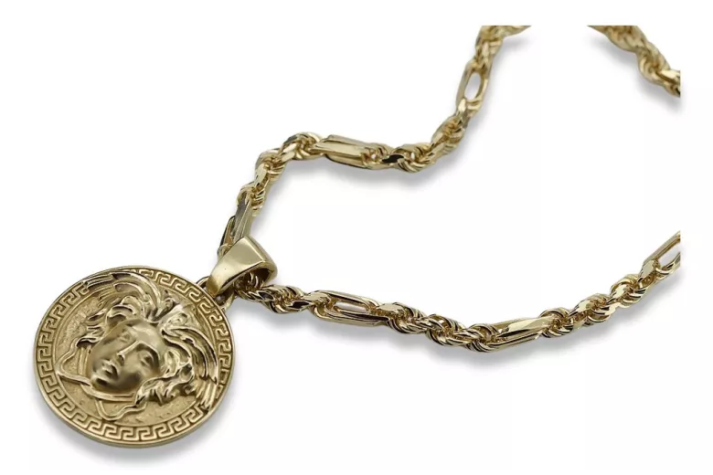 Greek style medallion Versace & Corda Figaro 14k gold chain cpn049y20&cc004y45