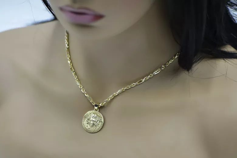 Medallón de oro Versace 14k 585 Greek Way Jellyfish con cadena Corda Figaro cpn049y20&cc004y45