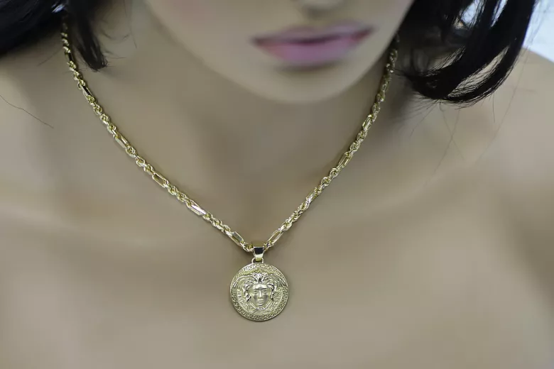 Greek style medallion Versace & Corda Figaro 14k gold chain cpn049y20&cc004y45