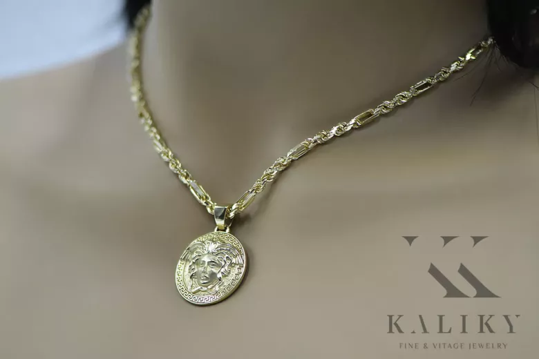 Greek style medallion Versace & Corda Figaro 14k gold chain cpn049y20&cc004y45