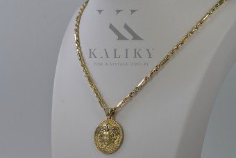 Złoty medalik Grecka droga meduza Versace 14k 585 z łańcuszkiem Corda Figaro cpn049y20&cc004y45