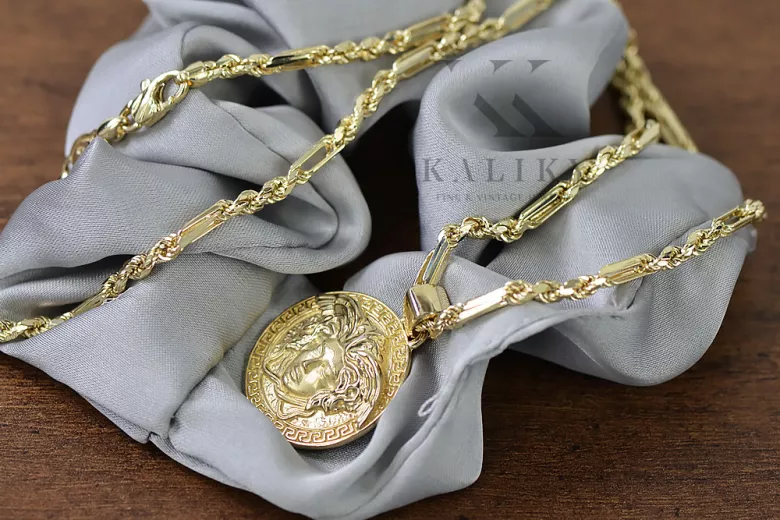 Greek style medallion Versace & Corda Figaro 14k gold chain cpn049y20&cc004y45