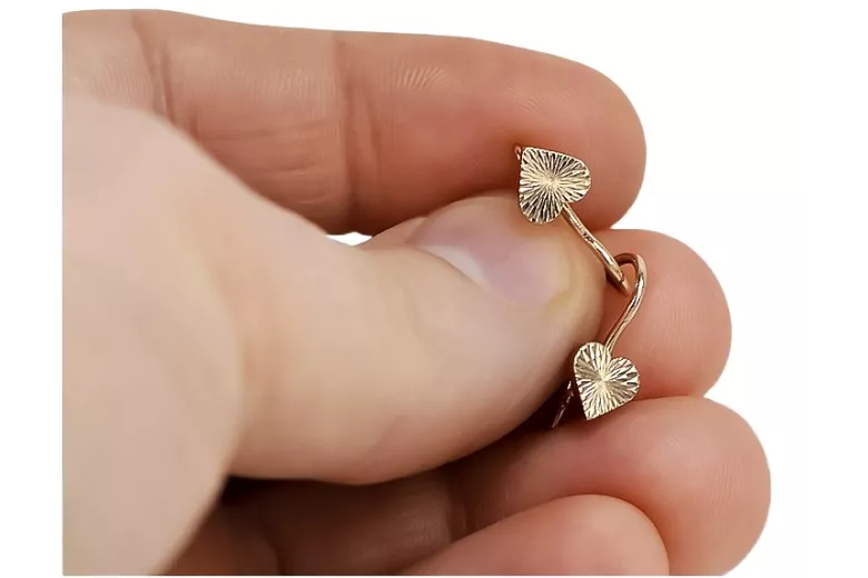 "Élégantes Boucles d'oreilles cœur en Or rose 14 carats 585 vintage, Pas de pierres" ven001