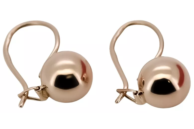 "14K 585 Rose Pink Gold Vintage Ball Earrings, No Stones" ven007