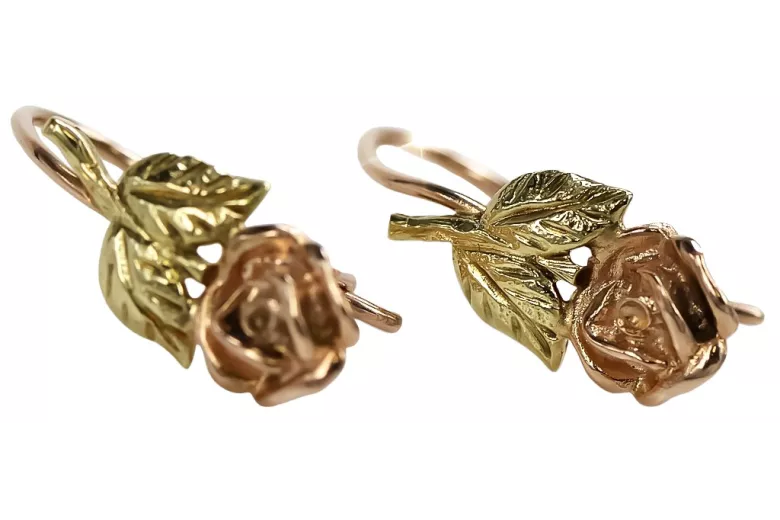 "Pas de pierres, Boucles d'oreilles en or rose vintage 14 carats 585 avec design floral" ven010ry