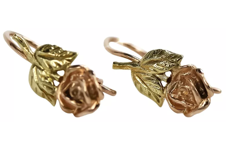 "Aretes Vintage en Forma de Flor de Rosa, Fabricados en Oro Rosa Antiguo Original de 14k" ven010ry