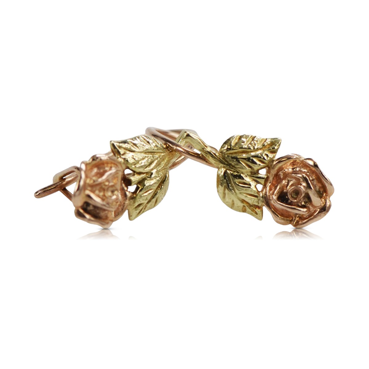 "Pas de pierres, Boucles d'oreilles en or rose vintage 14 carats 585 avec design floral" ven010ry