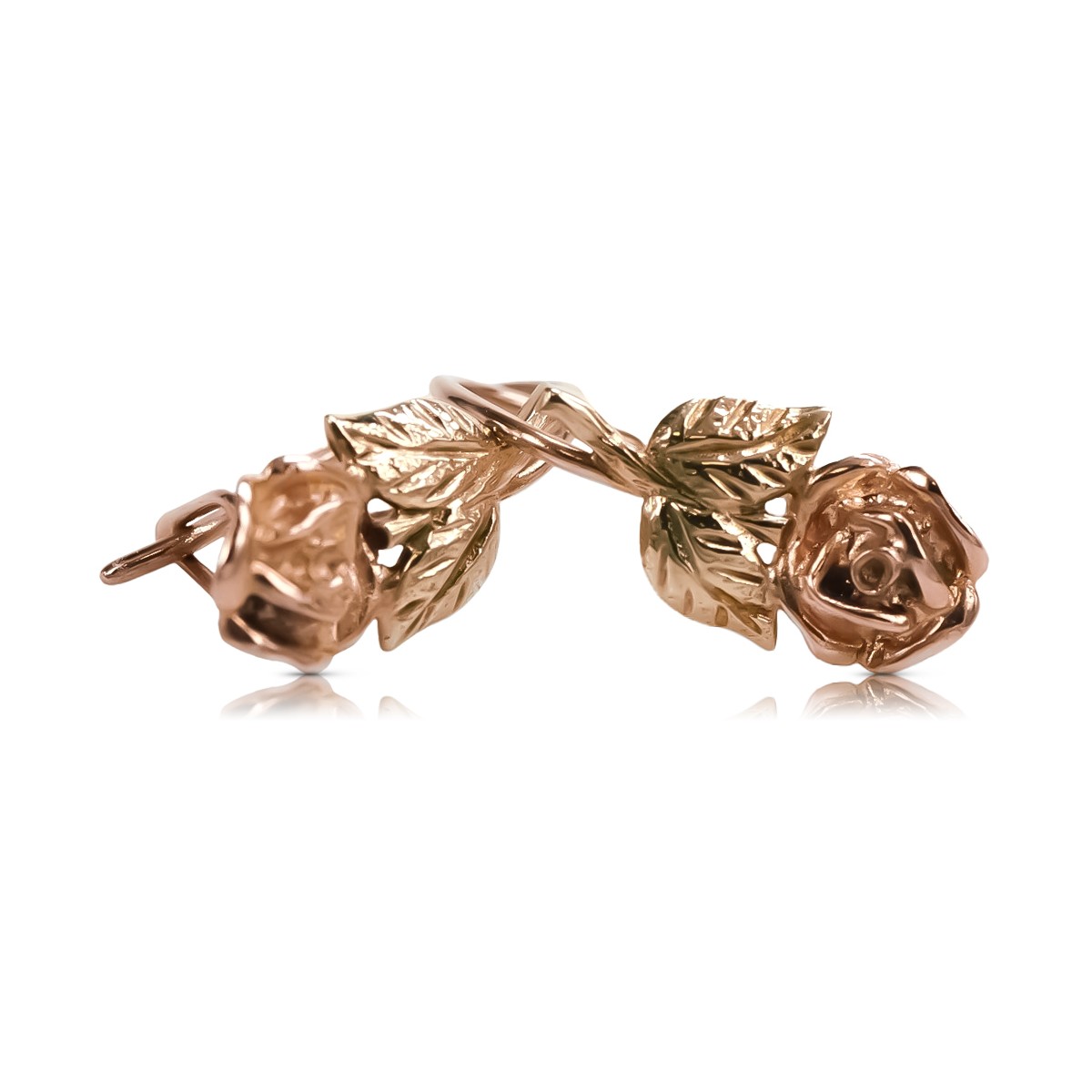 "Genuine 14K Rose Gold Vintage Rose Earrings, Stone-Free Design" ven010r