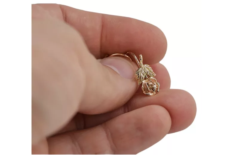 "Oro Rosa Antiguo Original de 14k - Aretes Clásicos de Rosa Sin Piedras" ven010r