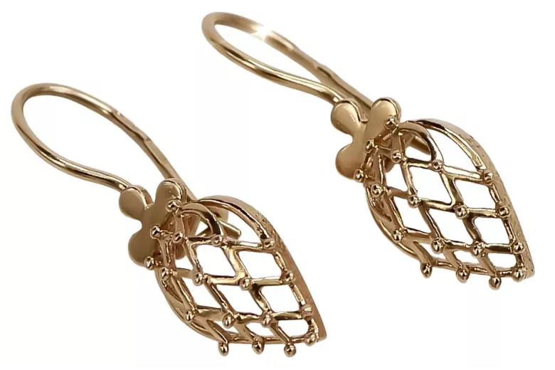 "Bijoux d'oreilles feuille Vintage en or rose 14k 585, Pas de pierres" ven014