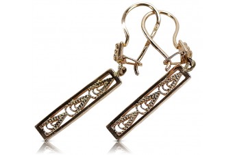 Boucles d'oreilles suspendues en or rose 14 carats 585, style vintage, sans pierres précieuses. ven020