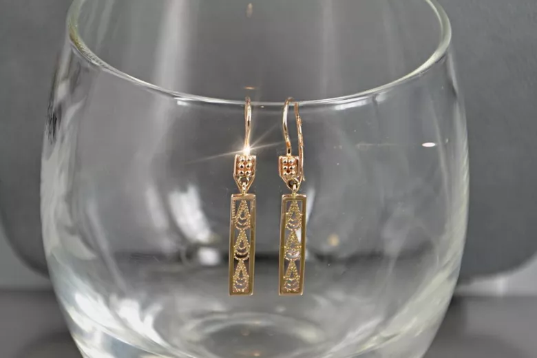 Joyería vintage: pendientes colgantes sin piedras en oro rosa de 14k 585. ven020