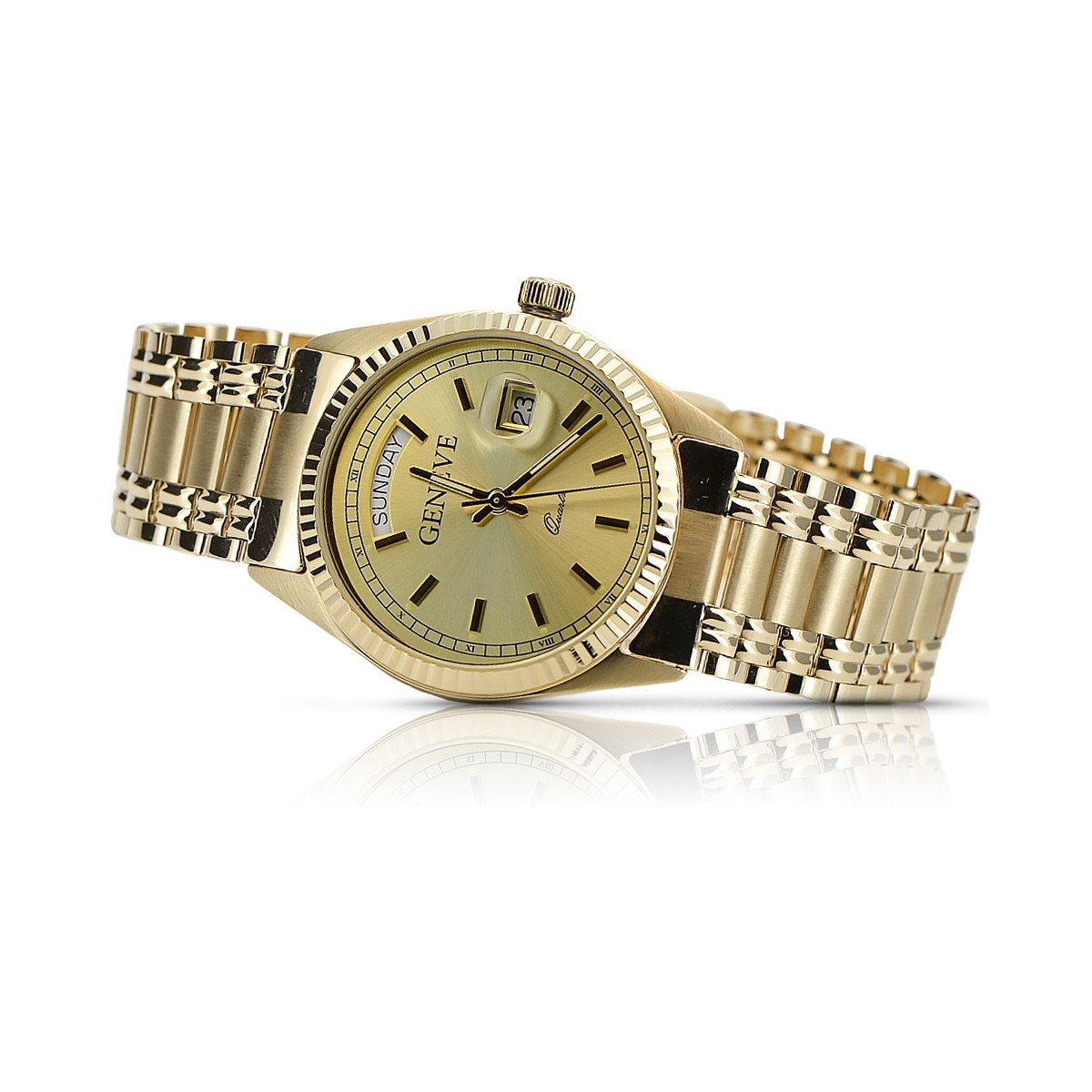 Gold men's watch Geneve ★ zlotychlopak.pl ★ Gold purity 585 333 Low Price!