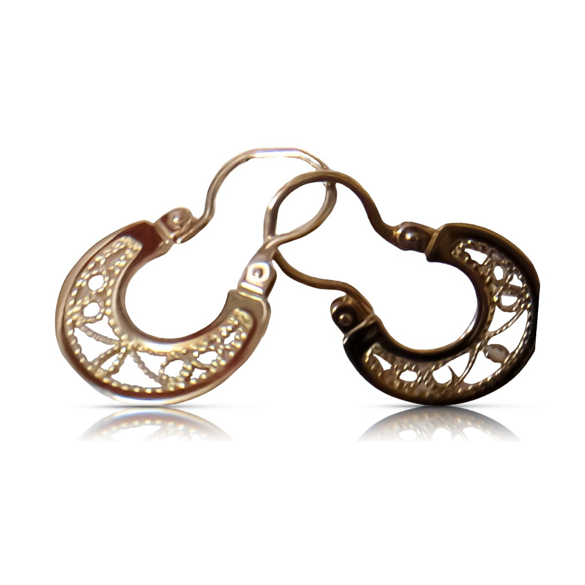 Boucles d'oreilles Gipsy Vintage élégantes en or rose 14 carats 585, Pas de pierres ven025