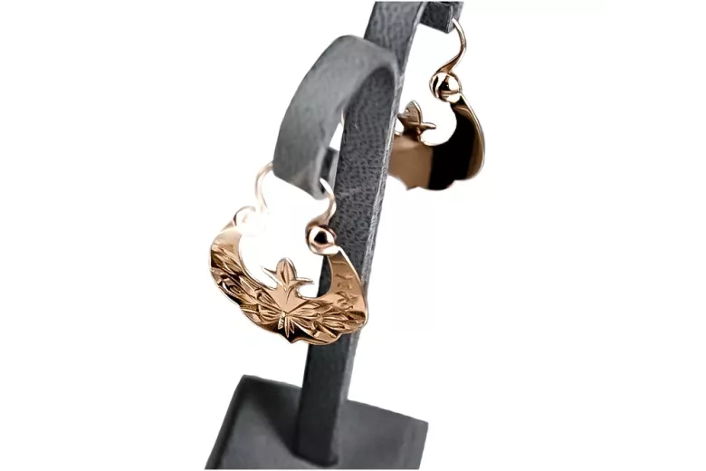 "Original 14K Rose Gold Vintage Gipsy Earrings - Stone Free Design" ven033