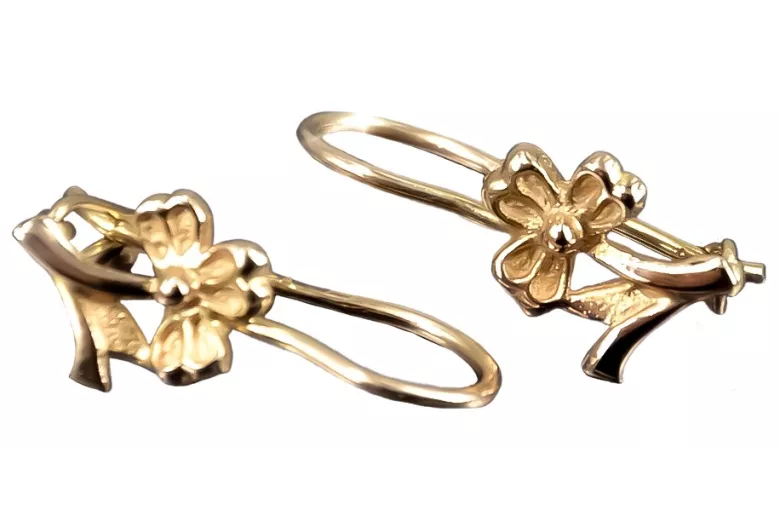 Cercei Vintage Florali din Aur Roz 14k, Design Original Fără Pietre ven036