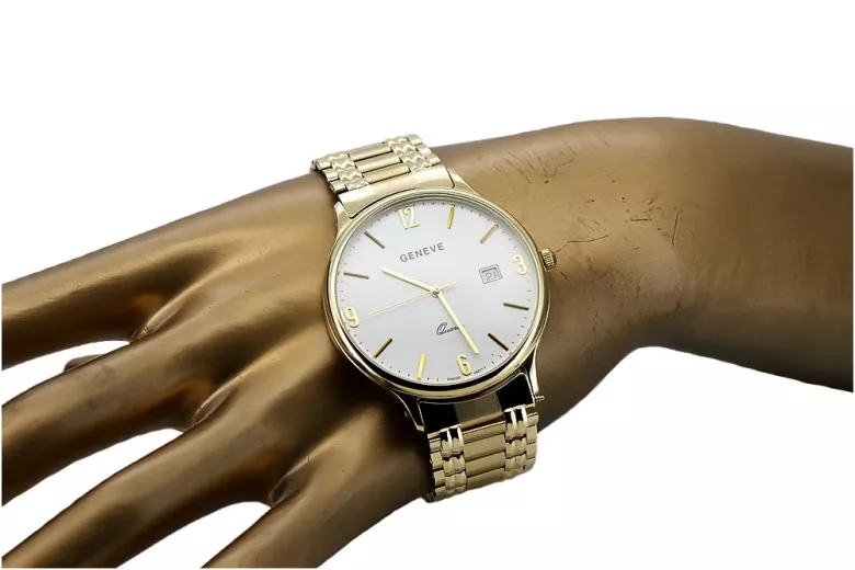 Gold men's watch Geneve ★ zlotychlopak.pl ★ Gold purity 585 333 Low Price!