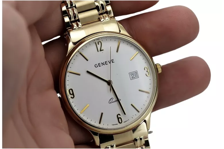 Goldene Herrenuhr Geneve ★ zlotychlopak.pl ★ Gold Reinheit 585 333 Niedriger Preis!