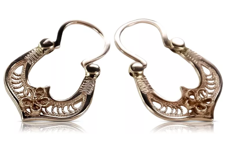 "14K Rose Gold Vintage Gipsy Earrings Without Stones" ven041