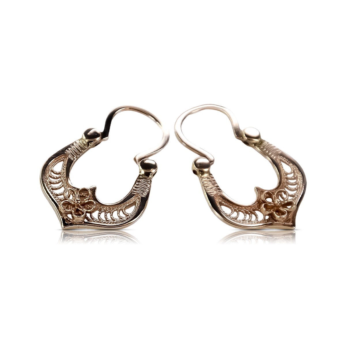 "14K Rose Gold Vintage Gipsy Earrings Without Stones" ven041