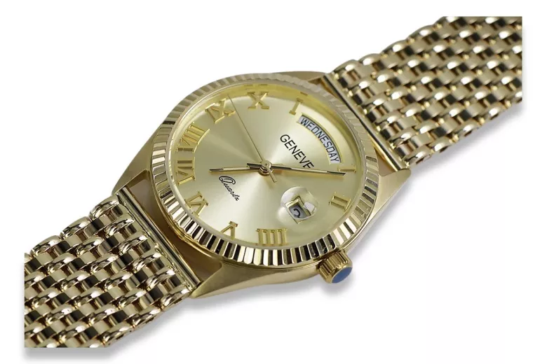 Gold men's watch Geneve ★ zlotychlopak.pl ★ Gold purity 585 333 Low Price!