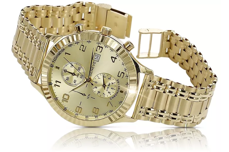 Gold men's watch Geneve ★ zlotychlopak.pl ★ Gold purity 585 333 Low Price!