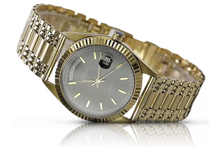 Gold men's watch Geneve ★ zlotychlopak.pl ★ Gold purity 585 333 Low Price!