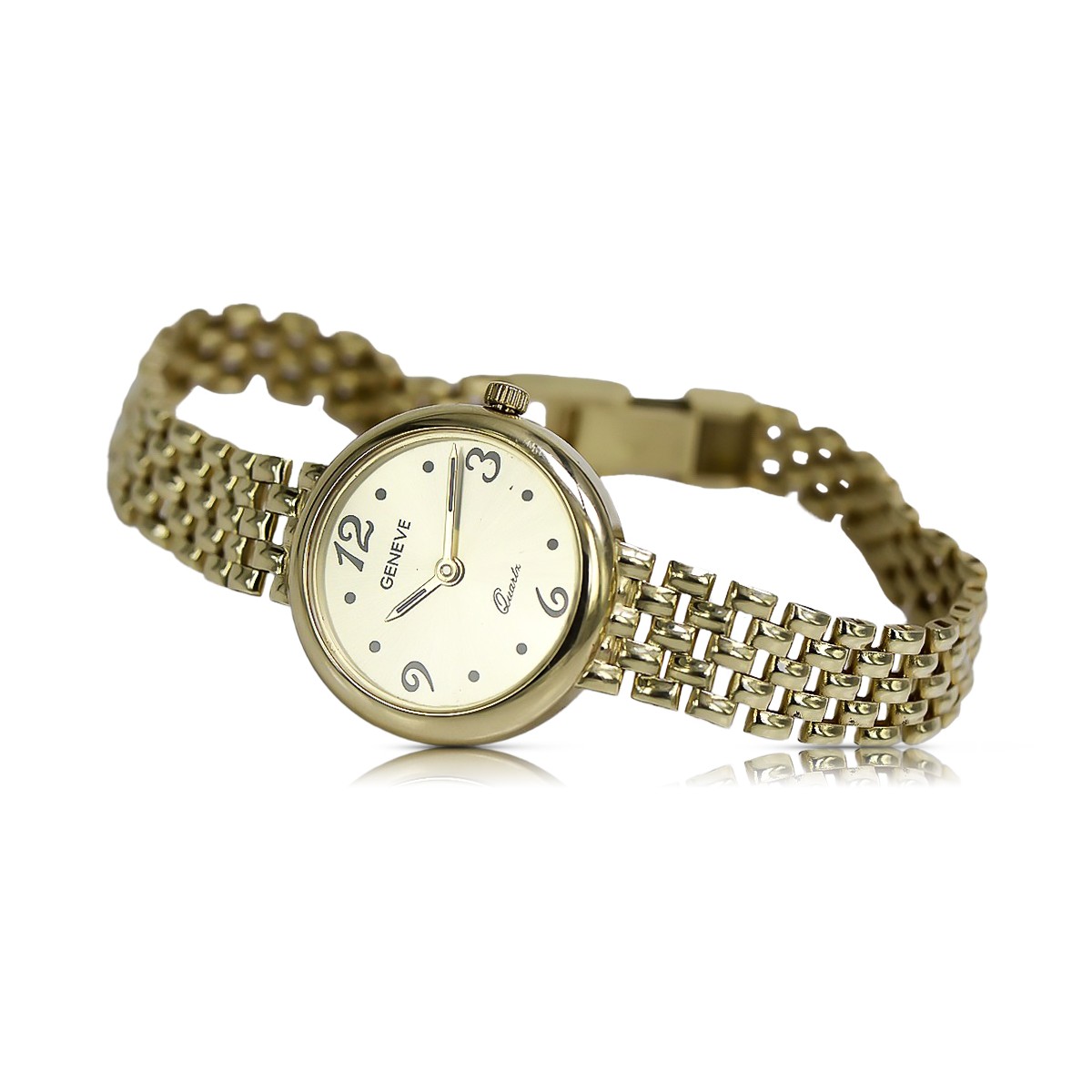 Italienische gelbe Damenuhr aus 14 Karat Gold, Geneve Lady Gift Geneve lw013y