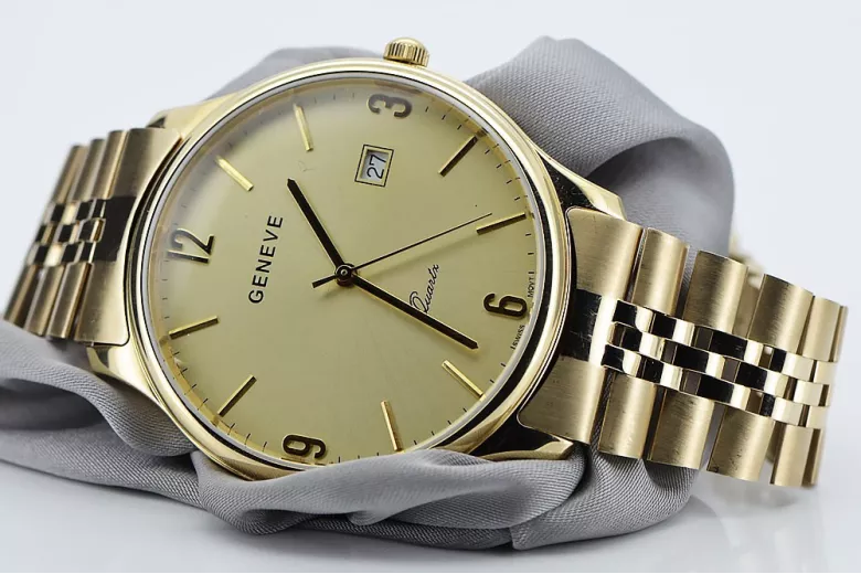 Мъжки часовник 14k 585 злато с гривна Geneve mw017y&mbw018y