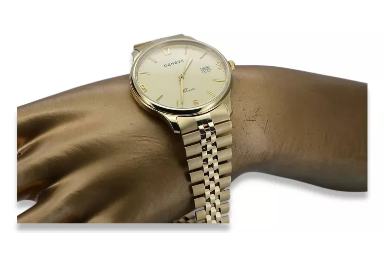 Gold men's watch Geneve ★ zlotychlopak.pl ★ Gold purity 585 333 Low Price!