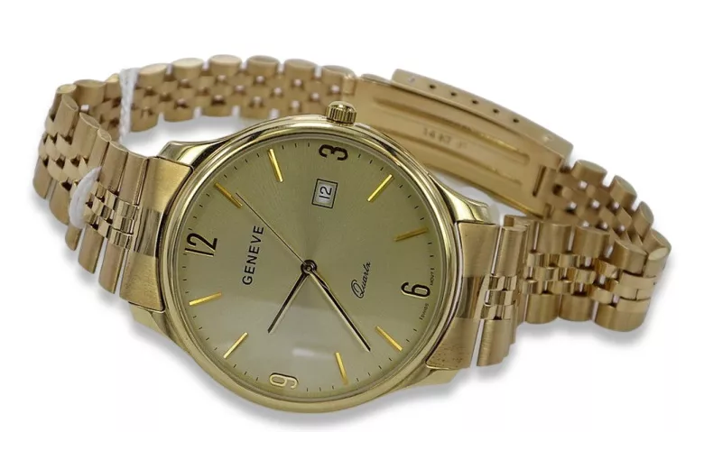 Gold men's watch Geneve ★ zlotychlopak.pl ★ Gold purity 585 333 Low Price!