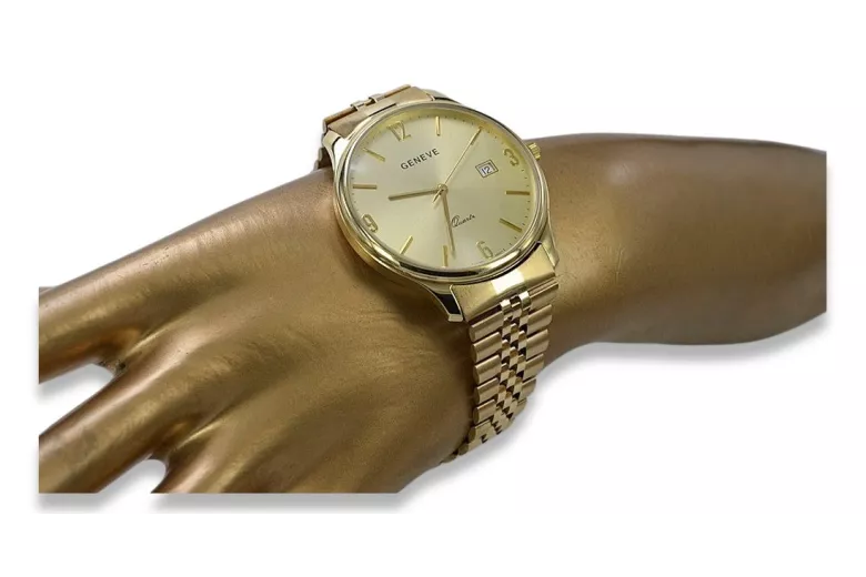 Gold men's watch Geneve ★ zlotychlopak.pl ★ Gold purity 585 333 Low Price!