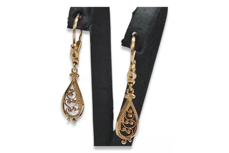 "Aretes Vintage de Hoja en Oro Rosa Puro de 14k Sin Piedras" ven110