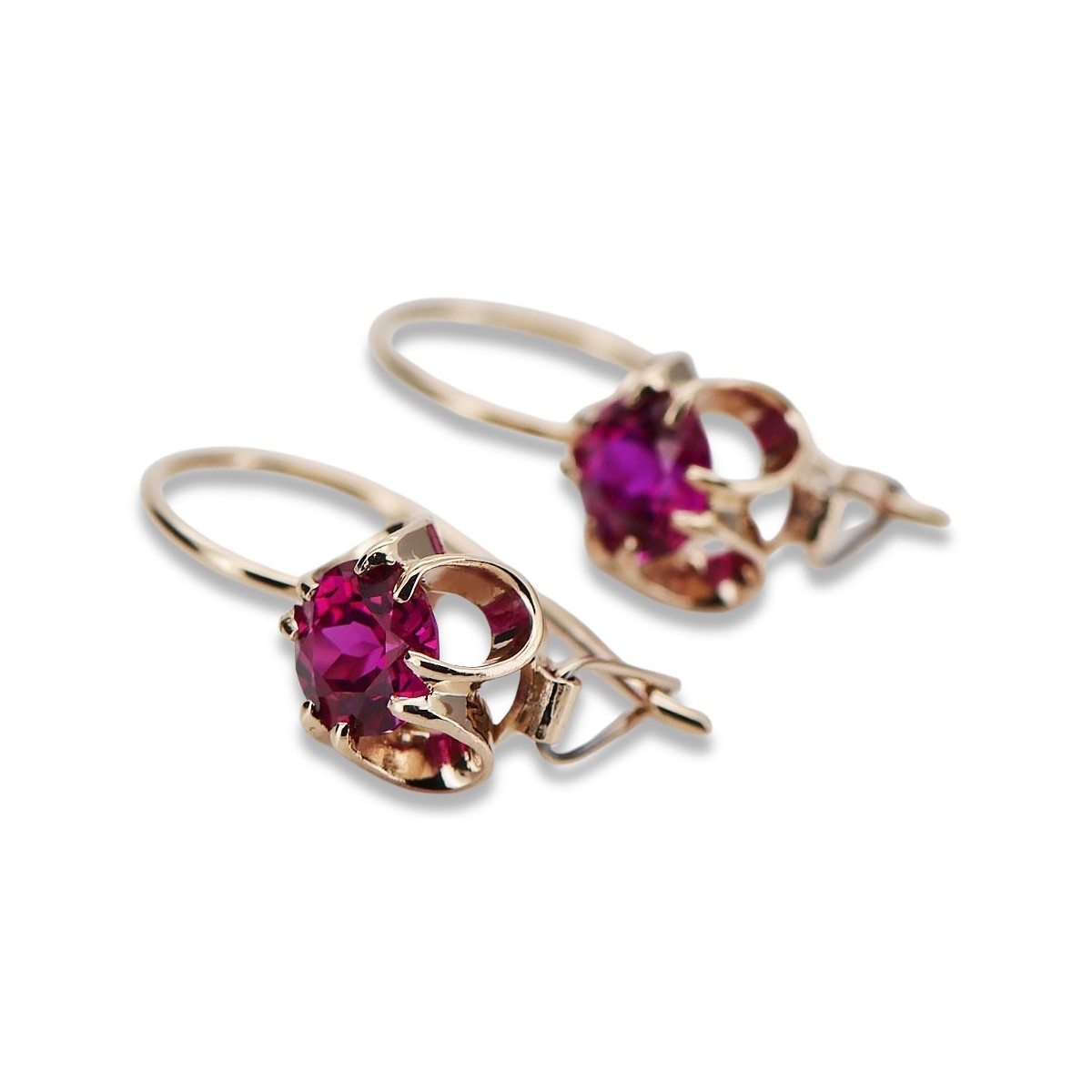 Boucles d’oreilles en or rose soviétique russe 14k 585 vec035 alexandrite rubis émeraude saphir ...