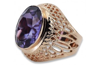 Bague Russe Soviétique Rose Or 14K Alexandrite Rubis Émeraude Saphir Zircon 585 vrc089