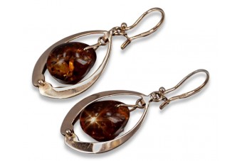 "Exquisite Original Amber 14K Rose Gold Vintage Earrings" veab001