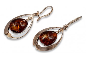 Russian rose Soviet gold vintage antique Amber earrings