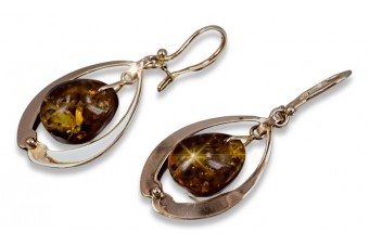 Russian rose Soviet gold vintage antique Amber earrings