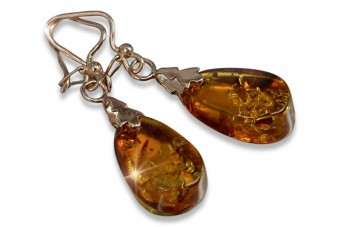 "Original Vintage 14K Rose Gold and Amber Drop Earrings" veab002