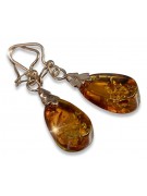 Boucles d’oreilles argentées soviétiques rose plaqué or 925 ambre veab002