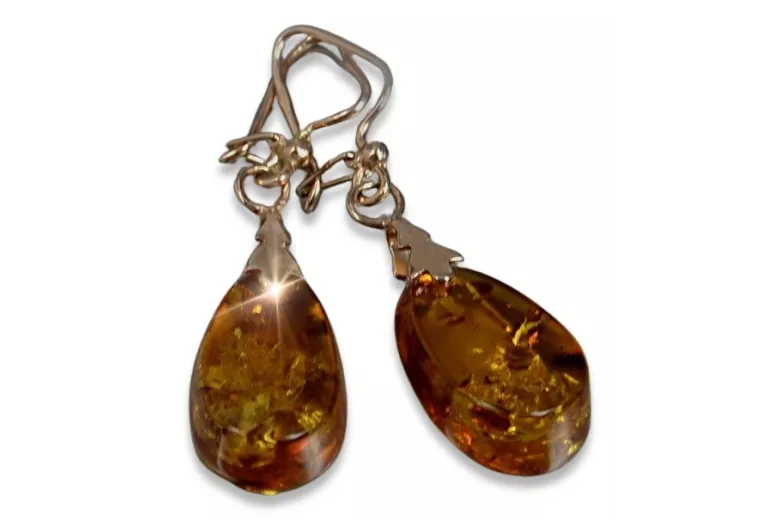 Russian Soviet silver rose gold plated 925 Amber earrings veab002