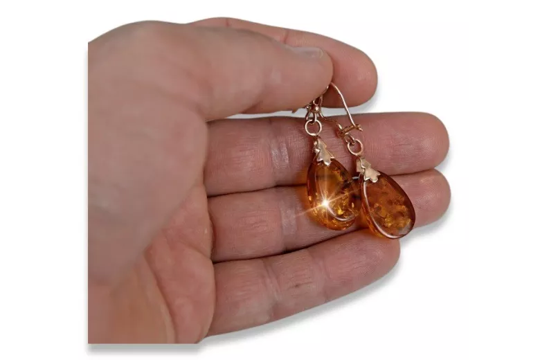 Russian Soviet silver rose gold plated 925 Amber earrings veab002