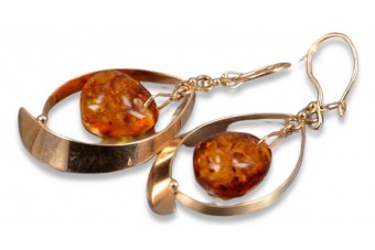 Boucles d’oreilles argentées soviétiques plaquées or rose 925 Amber veab009