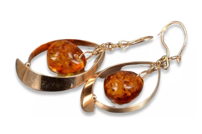 Boucles d’oreilles argentées soviétiques plaquées or rose 925 Amber veab009