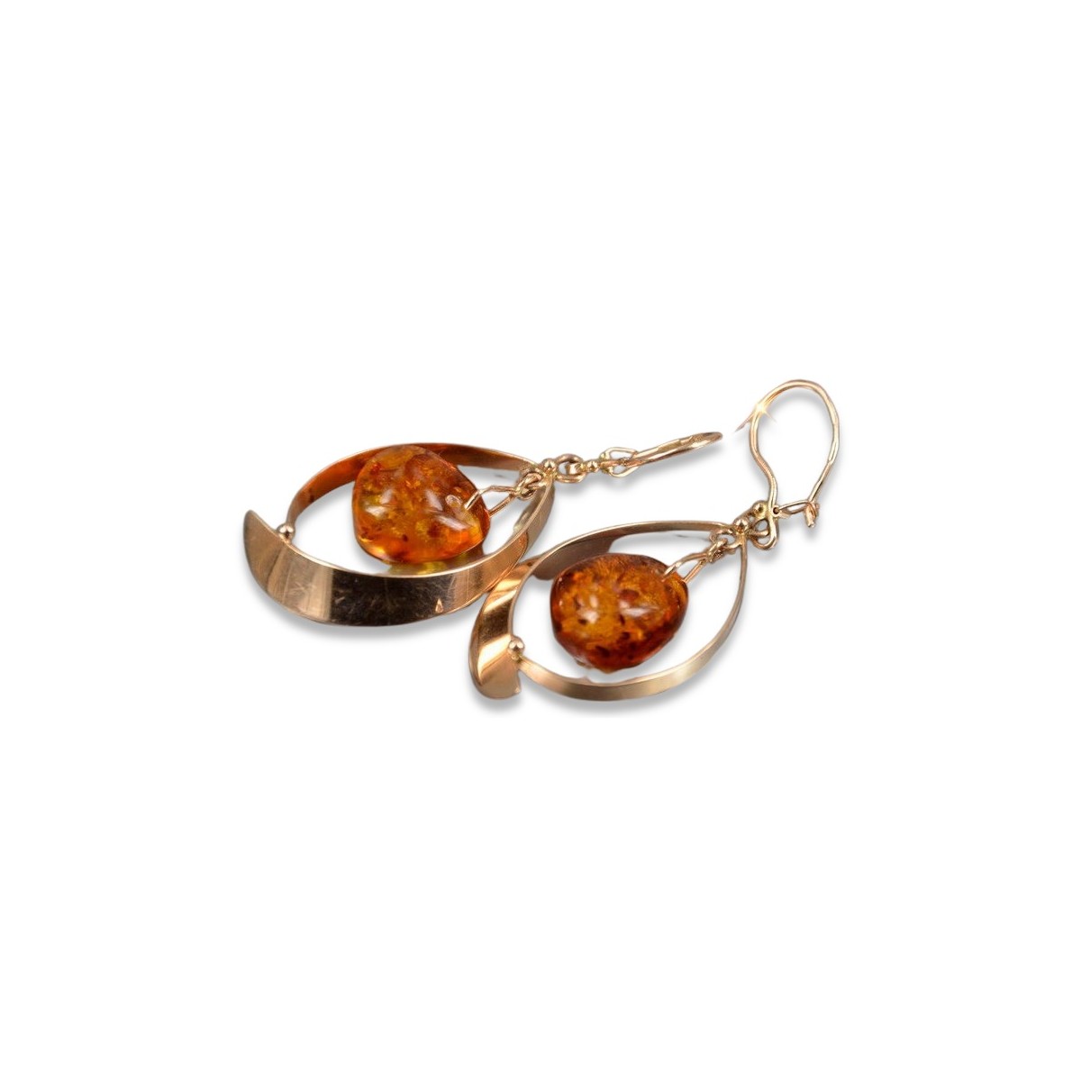 Russian Soviet silver rose gold plated 925 Amber earrings veab009