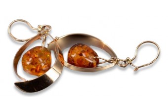 Russian Soviet silver rose gold plated 925 Amber earrings veab009
