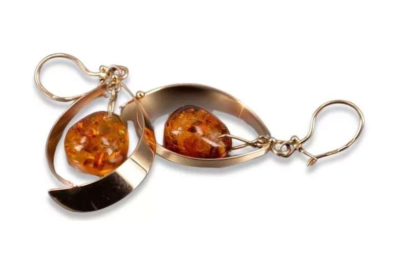 Russian Soviet silver rose gold plated 925 Amber earrings veab009