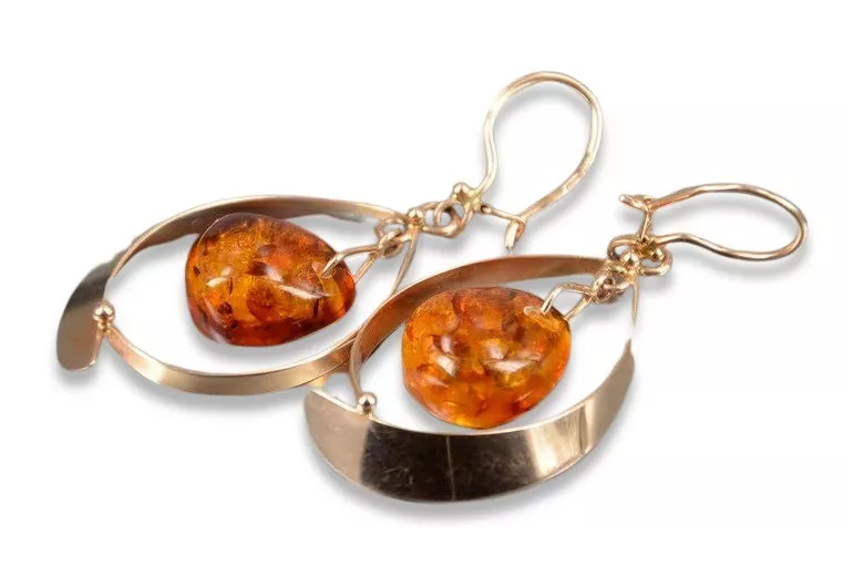 Russian Soviet silver rose gold plated 925 Amber earrings veab009