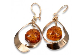 Boucles d’oreilles argentées soviétiques plaquées or rose 925 Amber veab009